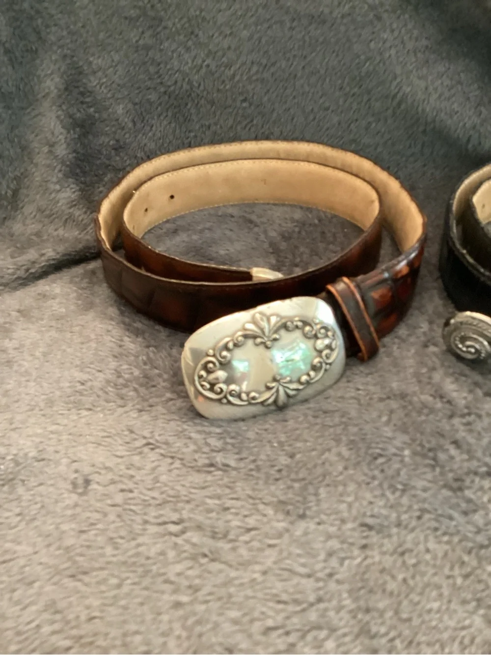 Barse Vintage  Leather Belts with Decorative Silver Buckle - Brown and Black